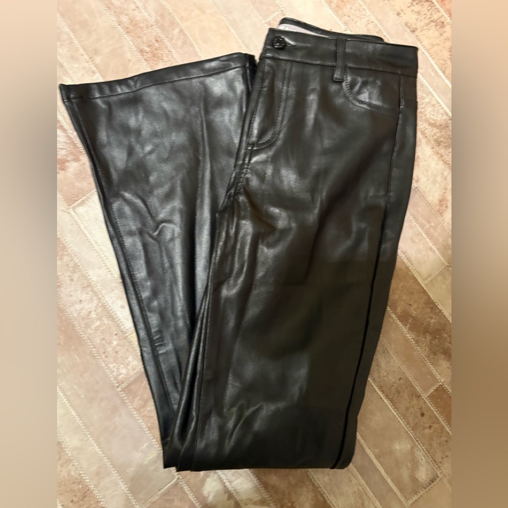 Tractr Faux Leather Black Flare Wide Leg Pants